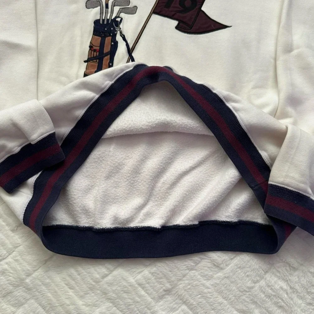 Vintage 1990s Cream Golf Clubs embroidered Graphic Sweatshirt with Stripe Trim L - Picture 5 of 8